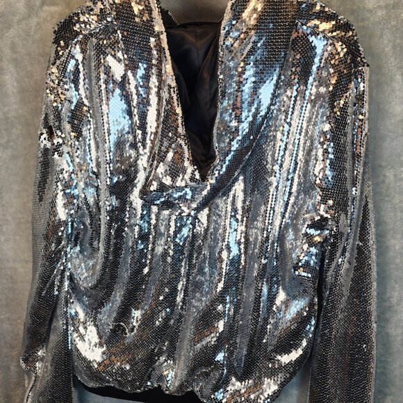 Women Shiny Sparkle Jacket Hooded Sequin Long Sleeve Coat Festival Party 2X - Picture 9 of 10